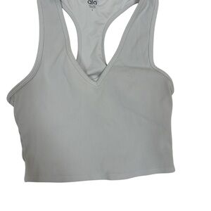 ALO Yoga Women's Light Gray Ribbed Sports Bra